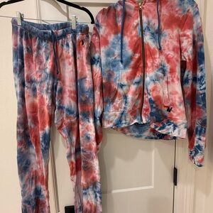 Aviator Nation Red, White and Blue Tie Dye Sweatshirt and Sweatpant Set